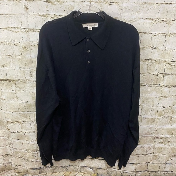 Pronto Uomo Black Extra Fine Merino Wool Long Sleeve Collared Sweater - Picture 1 of 4